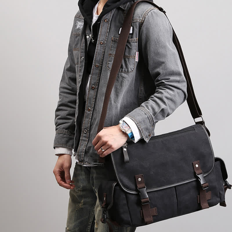 Canvas Messenger Bag Vintage Crossbody Schultertasche Laptoptasche Aktentasche