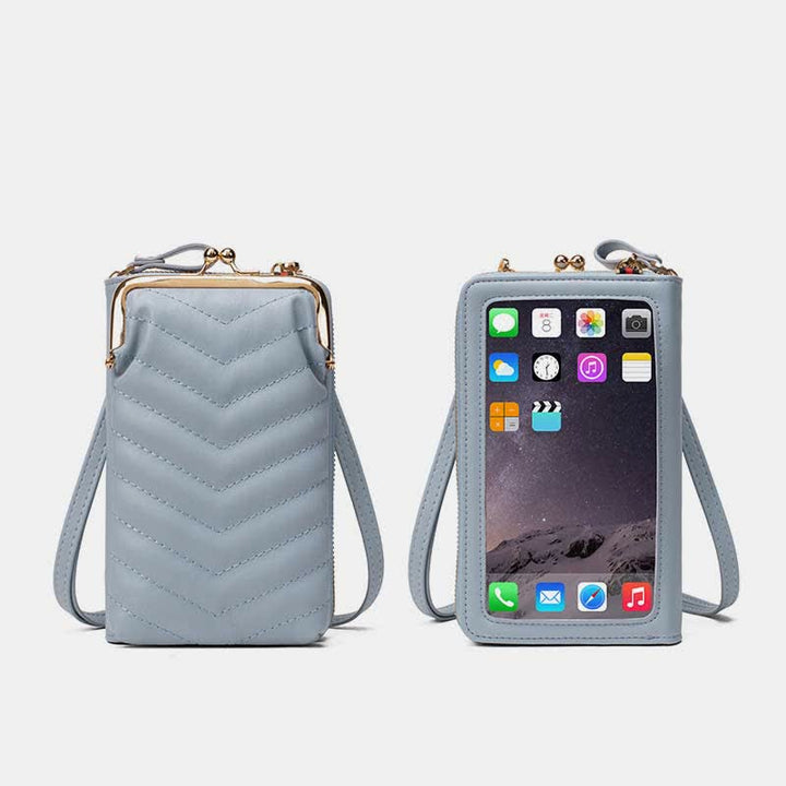 Kleine Crossbody-Handy-Geldbörse für Damen aus gestepptem Leder