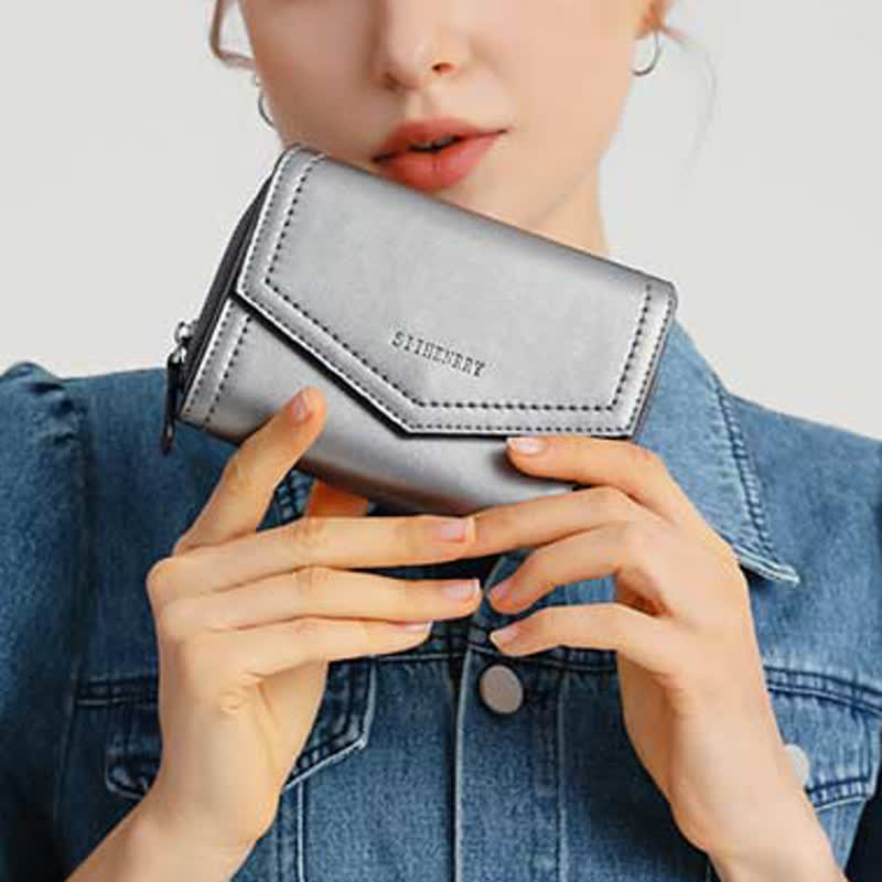 Damen Kurze Bifold Geldbörse Kunstleder Geldbörse RFID Blocking Kartenhalter