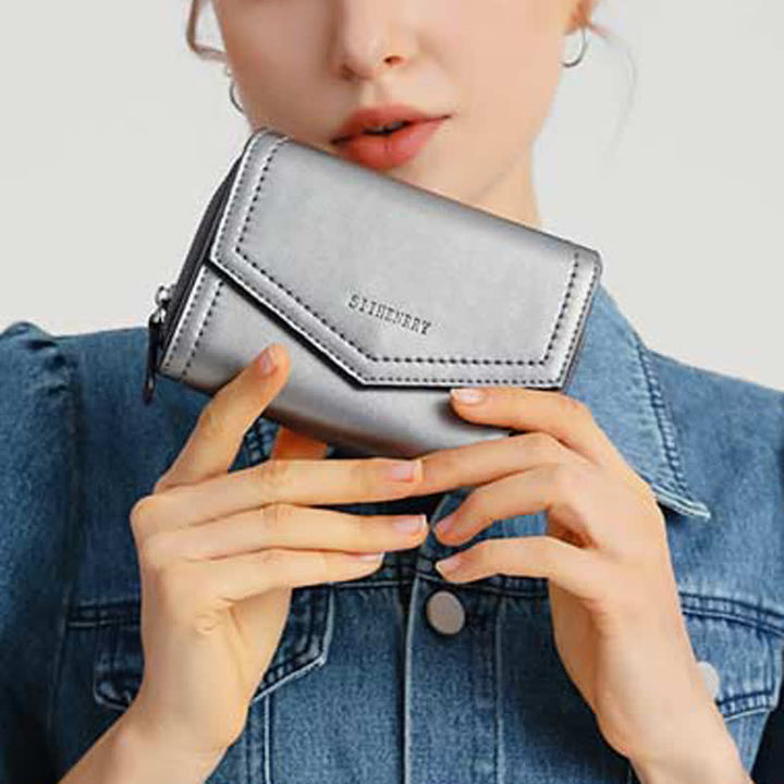 Damen Kurze Bifold Geldbörse Kunstleder Geldbörse RFID Blocking Kartenhalter