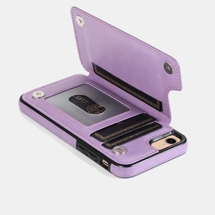 Handyhülle aus Leder mit Brieftaschenformat und Kartenhalter, Sichtfenster, kompatibel mit iPhone und Samsung