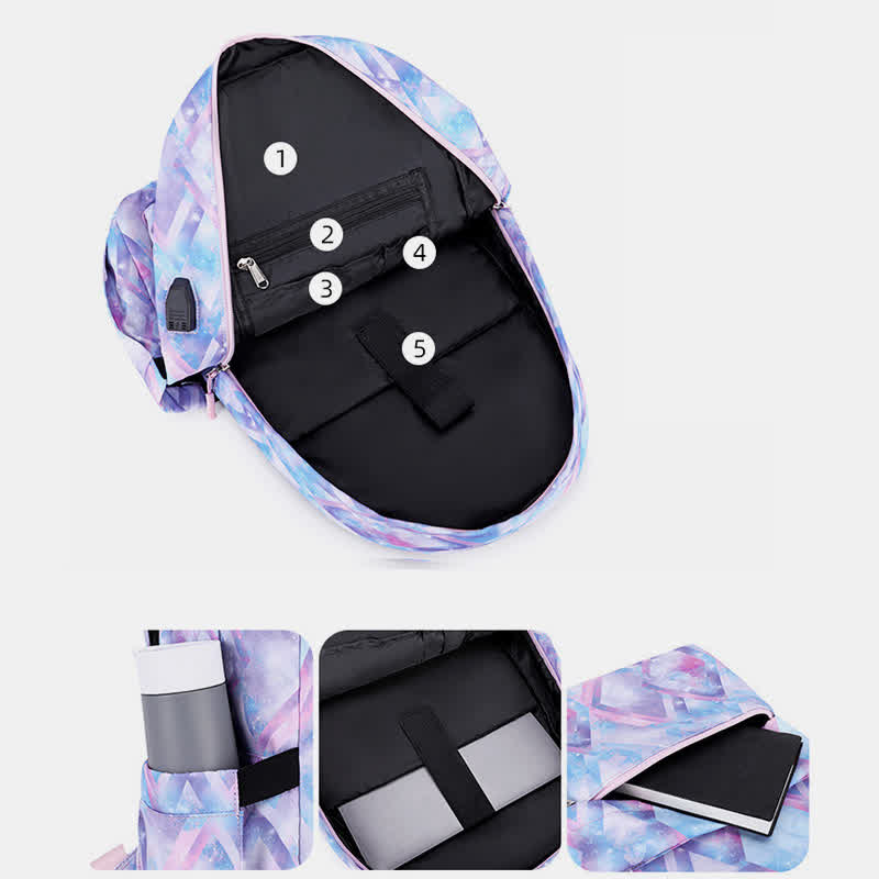 Schulrucksack Daypack Süßes 3-teiliges Schulranzen-Set mit USB-Ladeanschluss