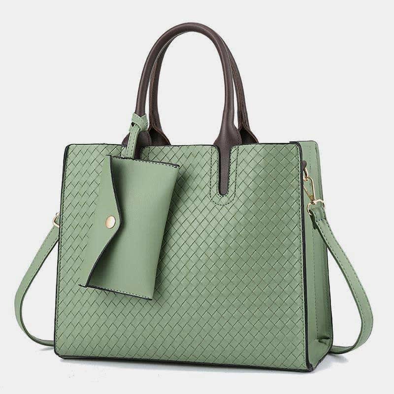 Gewebte Tragetasche für Damen, lässige Handtasche mit Griff oben und kleiner Geldbörse