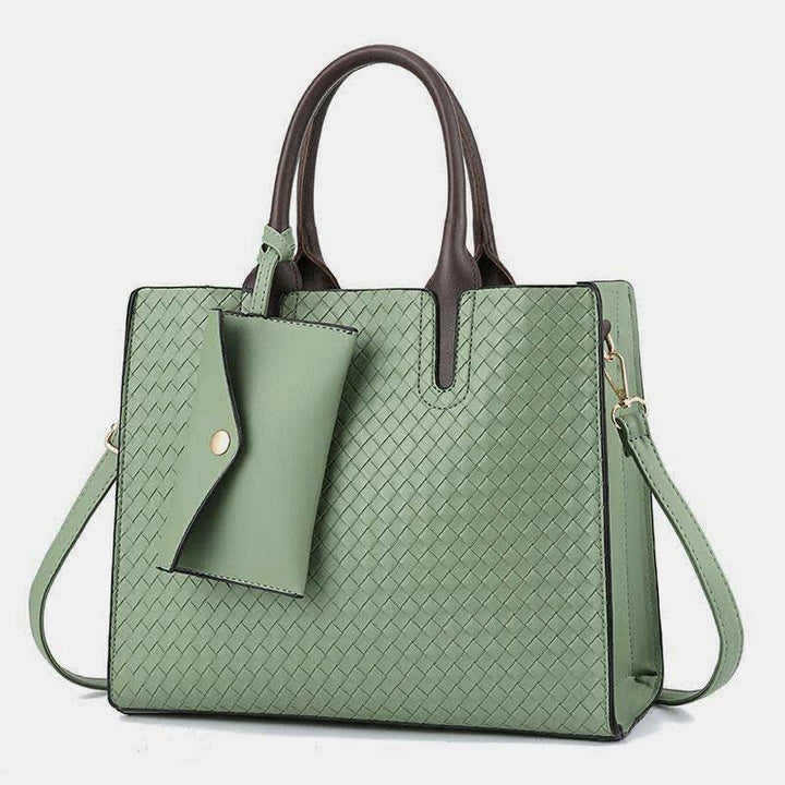 Gewebte Tragetasche für Damen, lässige Handtasche mit Griff oben und kleiner Geldbörse