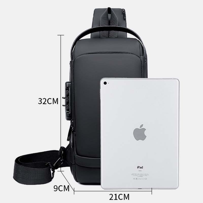 Diebstahlsichere, wasserdichte, lässige Schultertasche mit großem Fassungsvermögen, USB-Ladeanschluss und Reflektorstreifen