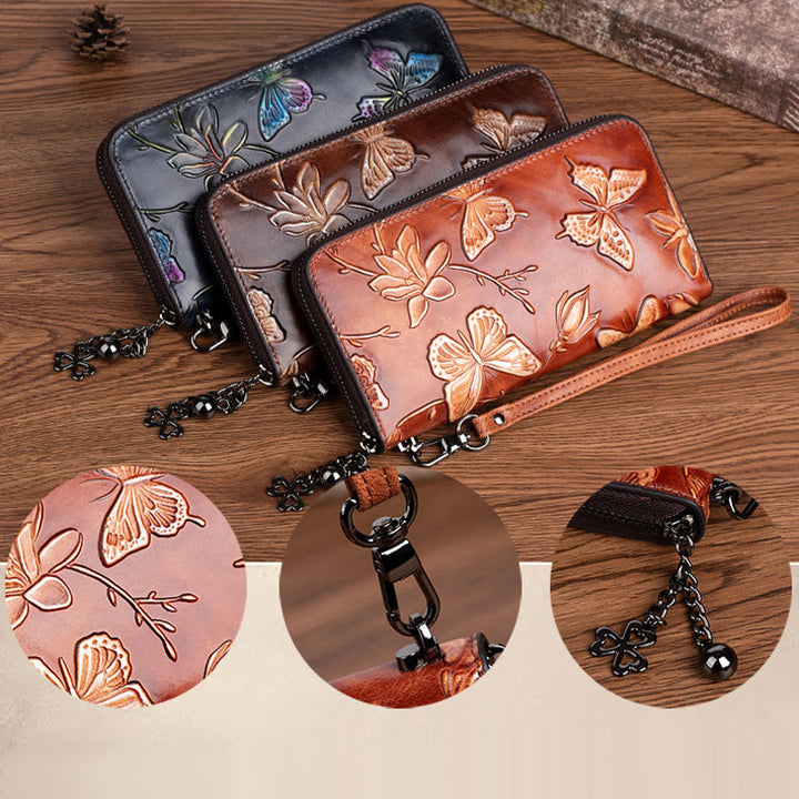 Retro Schmetterling Handtasche Frauen Elegante Lange Große Raum Leder Brieftasche