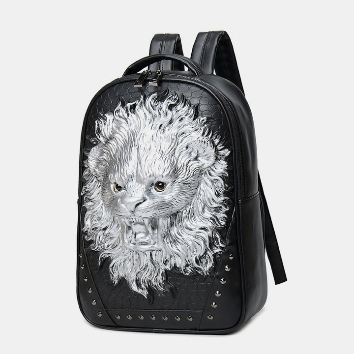 3D Tierkopf Rucksack mit Nieten aus Leder Coole Laptoptasche College Büchertasche