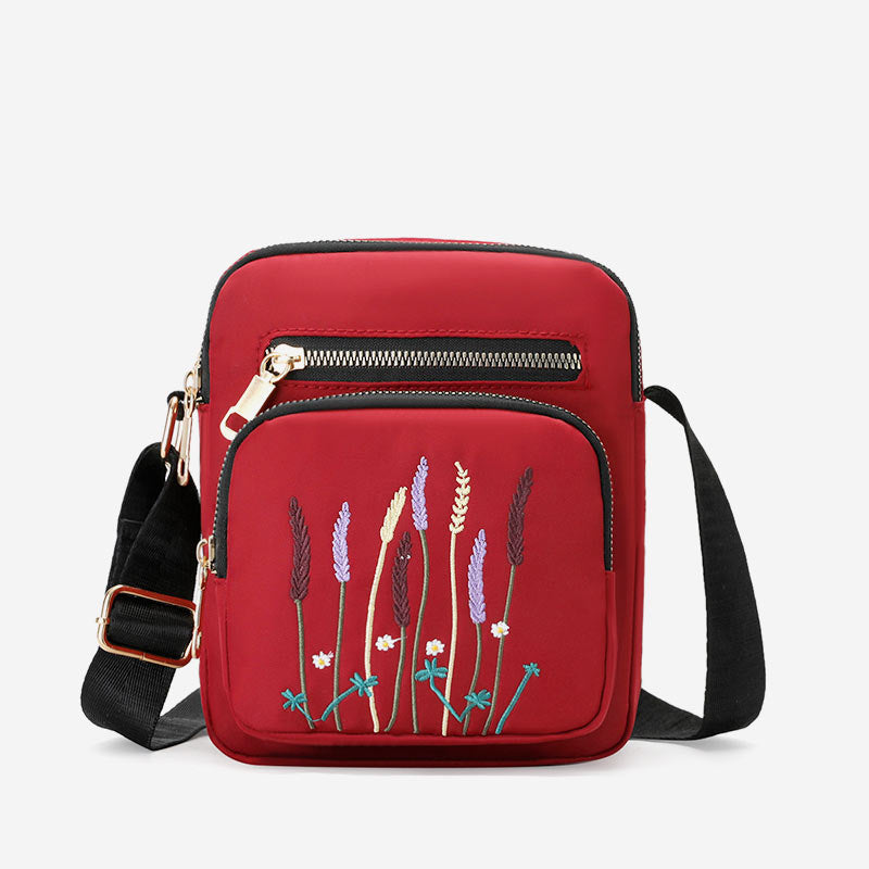 Leichte, wasser- und reißfeste Umhängetasche für Damen mit mehreren Taschen und Stickereien