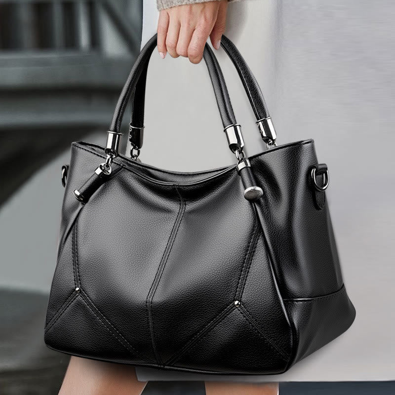 Weiche Lederhandtasche für Damen, verstellbarer breiter Riemen, minimalistische Umhängetasche