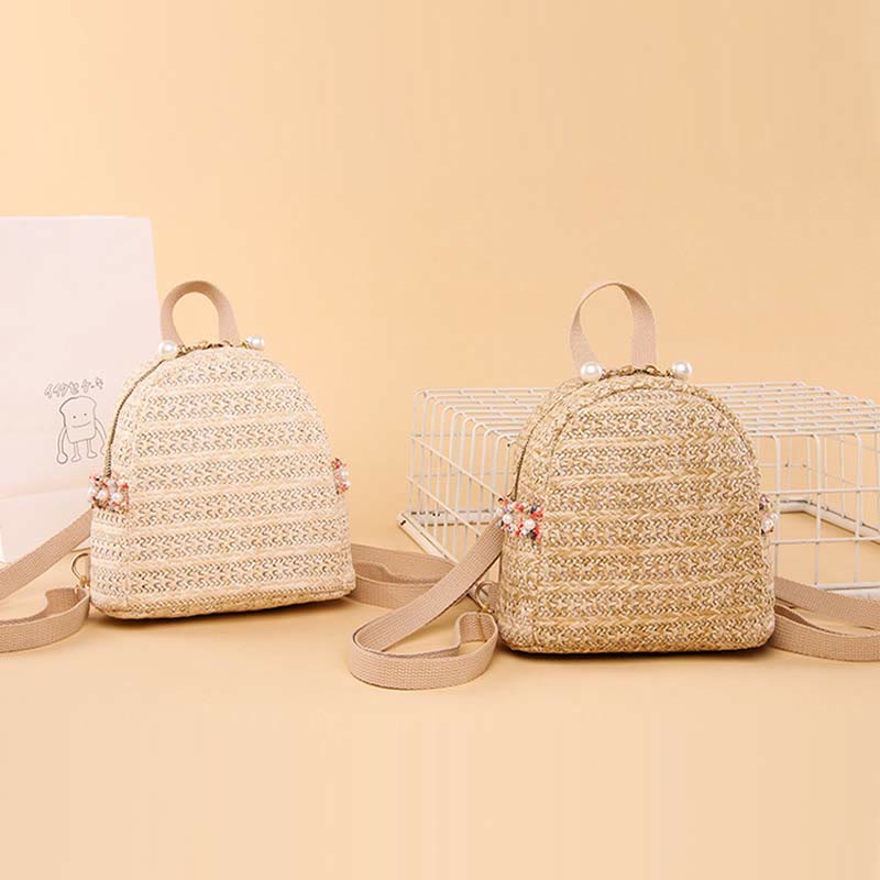 Strohrucksack für Damen, Mini-Tagesrucksack für den Außenbereich, leicht, lässig