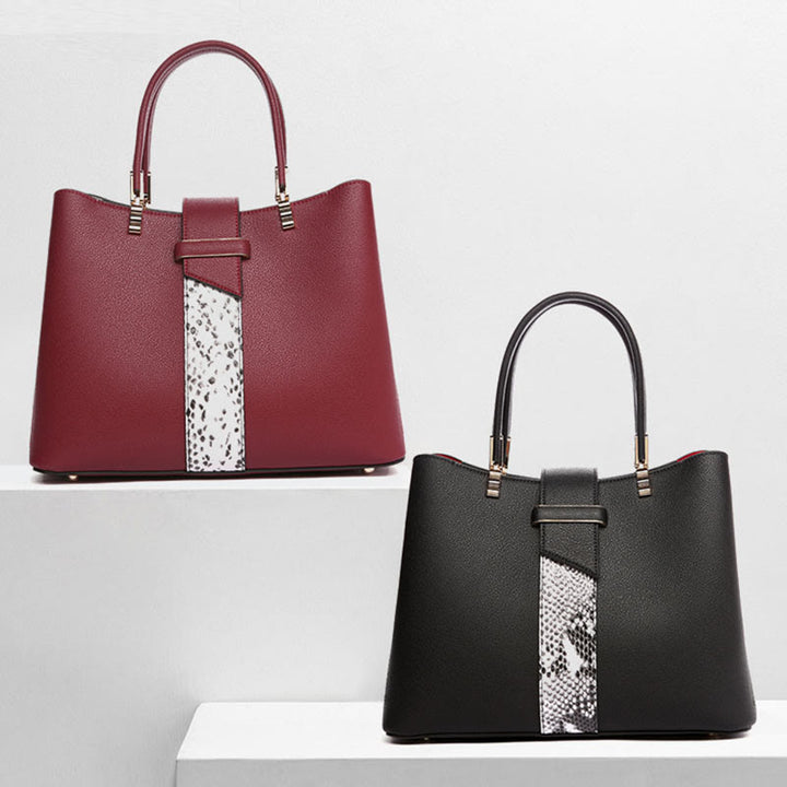 Damen Elegante Handtasche Schlangenhaut Textur Dekor Strapazierfähiges Leder Tote