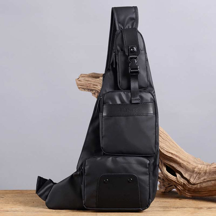 Schultertasche für Herren, Schwarz, großes Fassungsvermögen, minimalistischer Oxford-Umhängerucksack