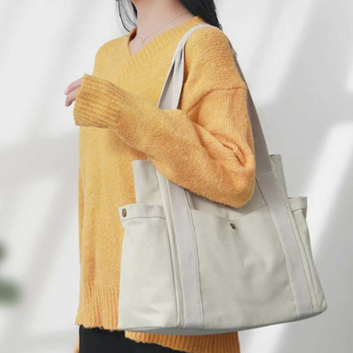 Große Kapazität Canvas Schultertasche Mehrere Taschen Handtasche Einkaufs
