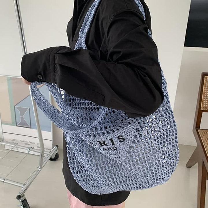 Strandtasche für Damen, gestrickte Retro-Handtasche mit ausgehöhlter Öffnung - image 5