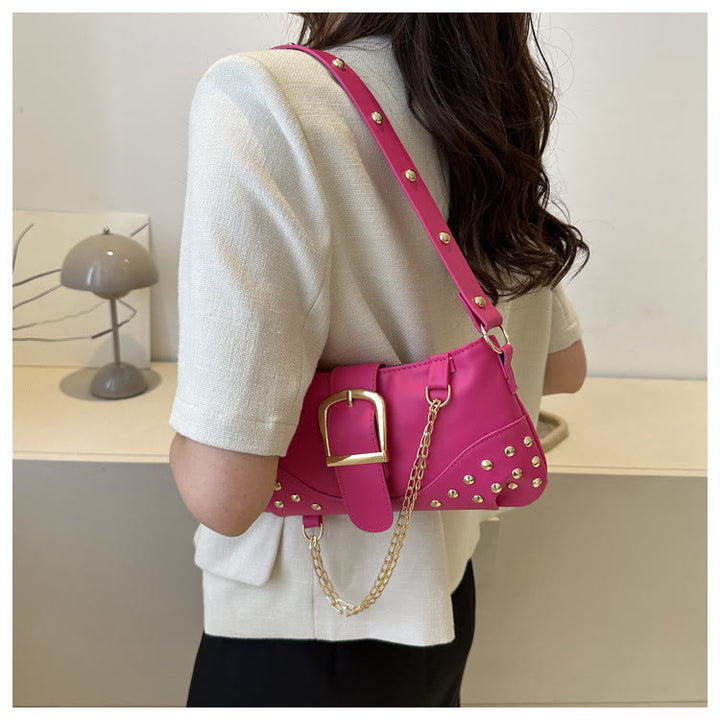 Umhängetasche für Damen, Nieten, Punk, einfarbig, Partytasche