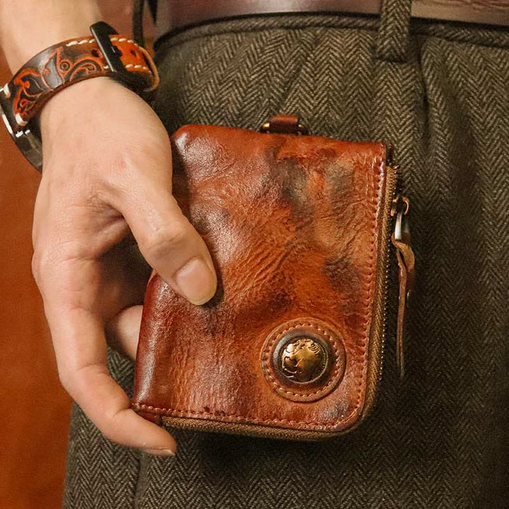 Geldbörse für Herren, multifunktional, weiches Leder, Vintage, täglicher Reißverschluss - Schokolade - image 1