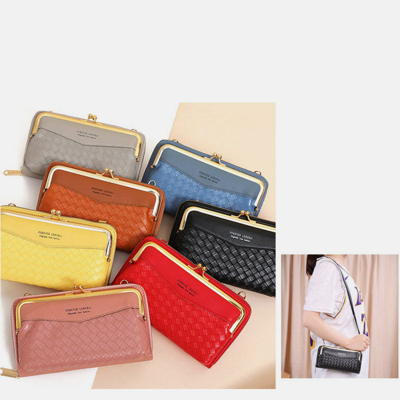Kleine Umhängetasche Geldbörse Handytasche Damen Mini gewebtes Leder Schultertasche