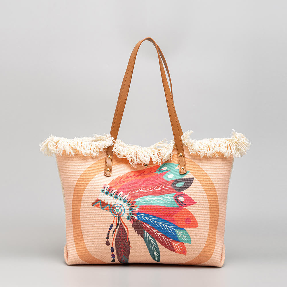 Tote für Damen im Bohemian-Stil mit Quaste, große Umhängetasche