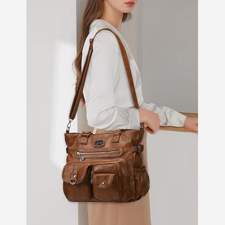Große Umhängetasche für Damen mit mehreren Taschen und zwei Verwendungsmöglichkeiten