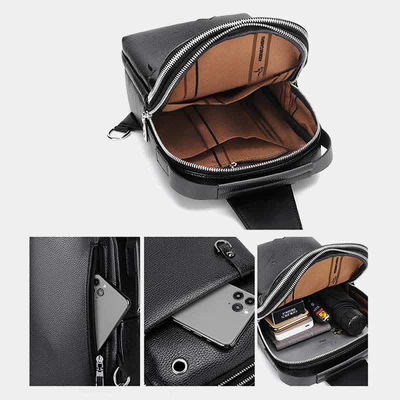 Herren Leder Sling Rucksack Brust Crossbody Schultertasche für Reisen Wandern