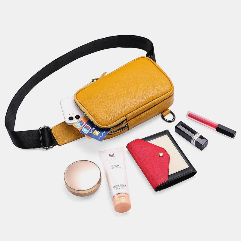 Schultertasche aus echtem Leder mit doppeltem Reißverschluss für Damen, wasserdichte Umhängetasche für Handys