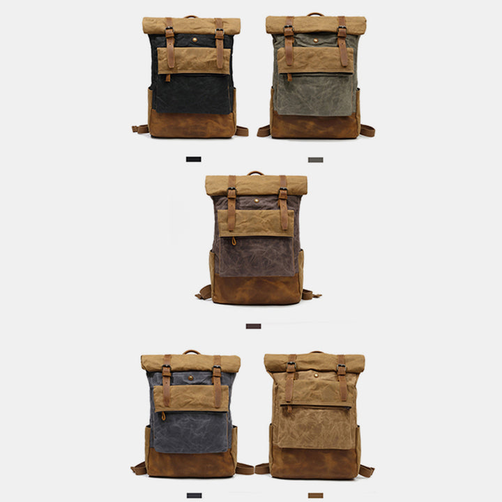 Canvas-Leder-Rucksack für College-Wochenendreisen, passend für 15,6-Zoll-Laptops