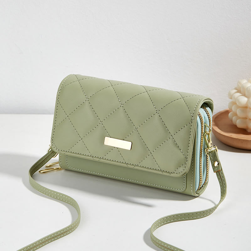 Handytasche mit doppeltem Reißverschluss, gesteppte Umhängetasche, Geldbörse, Clutch