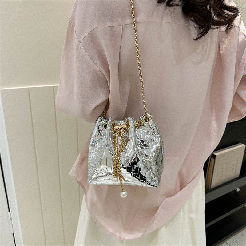 Abendtasche für Party Krokodilmuster Glitzernde Lederbeuteltasche