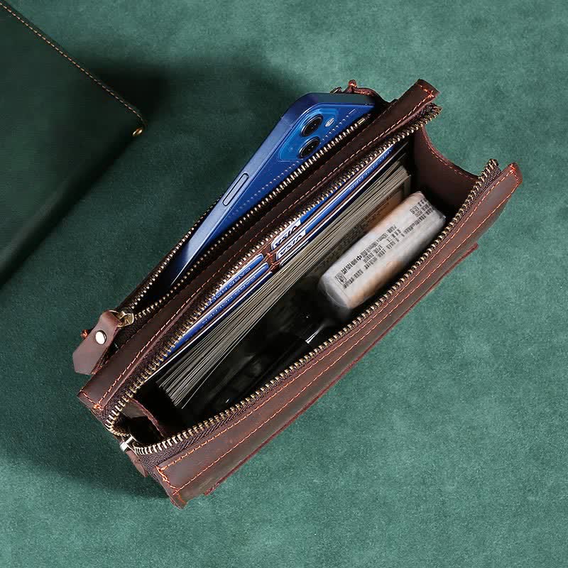 Große Kapazität Leder Männer Clutch Handtasche lange Brieftasche Handytasche