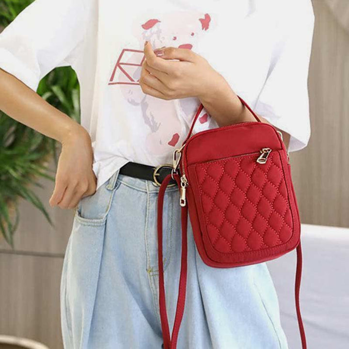 Kleine Umhängetasche für Damen, gesteppte Handtasche mit dreifachem Reißverschluss für Handy