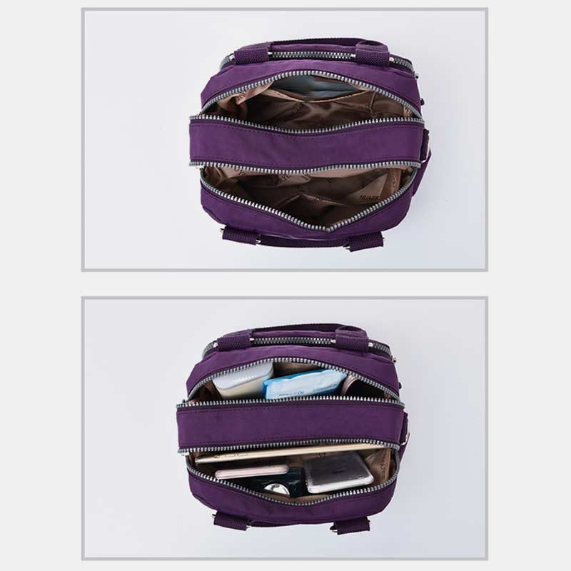 Handtasche für Damen, lila, Nylon, leicht, Einkaufstasche mit Reißverschluss