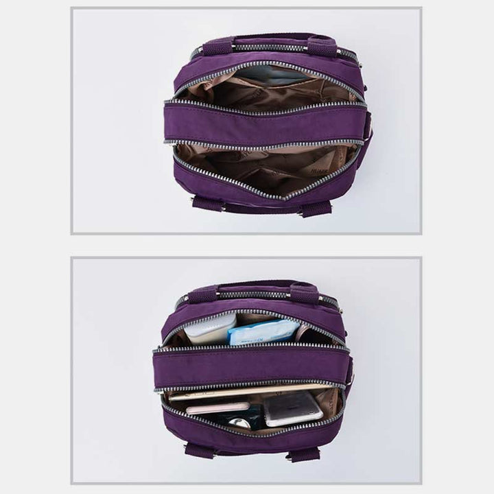 Handtasche für Damen, lila, Nylon, leicht, Einkaufstasche mit Reißverschluss