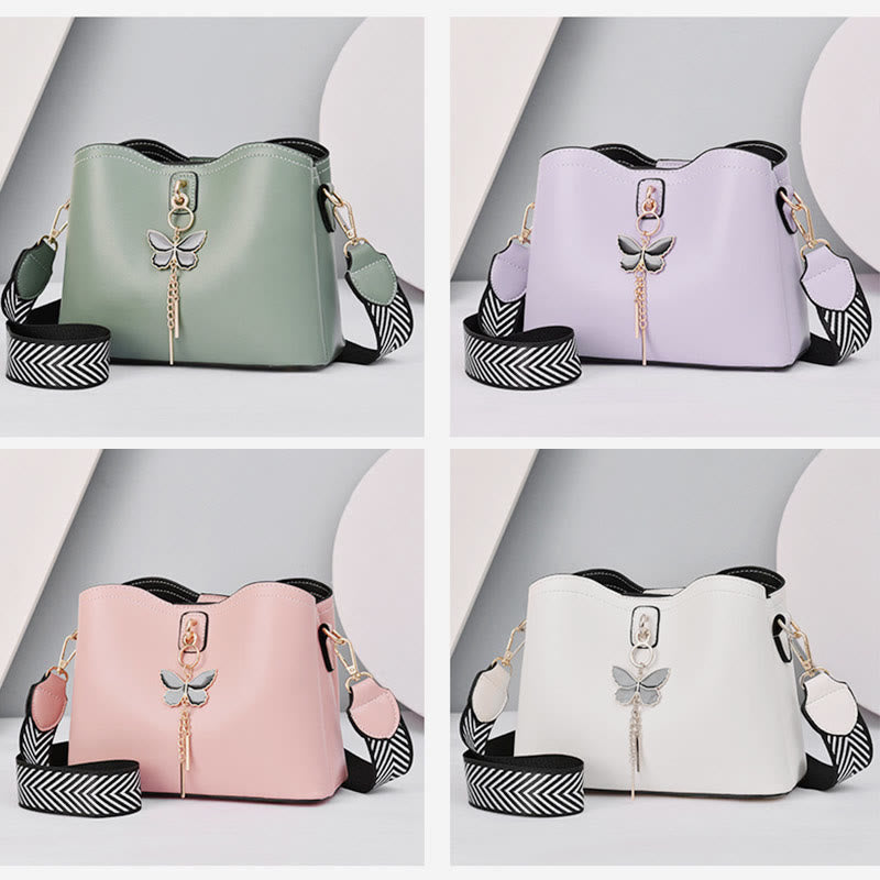 Umhängetasche für Damen, schlichte Schultertasche aus Leder mit Schmetterlingsmotiv