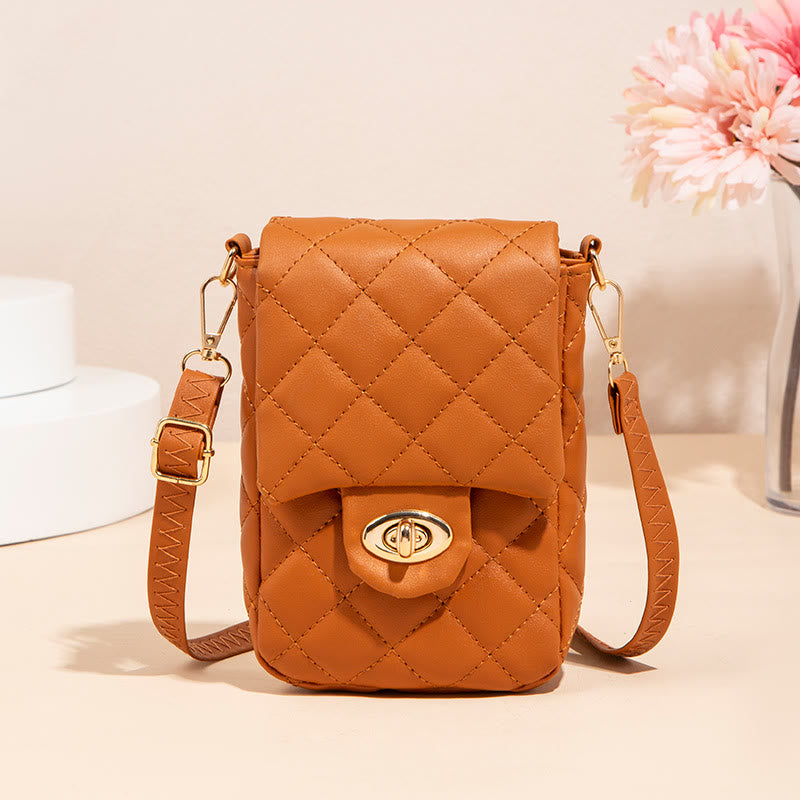 Umhängetasche aus PU-Leder mit Diamant-Karo-Stickerei für Damen