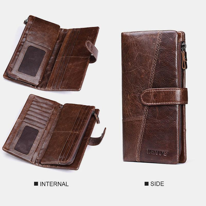 Retro Splicing Lange Schlanke Geldbörse Echtes Leder Dreifach gefaltete Brieftasche