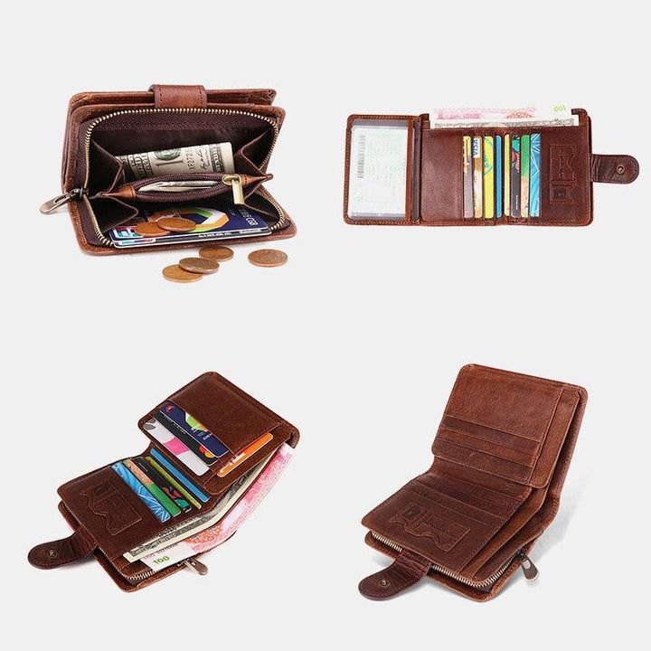 12 Kartenfächer Echtes Leder RFID Anti-Diebstahl Kurze Brieftasche