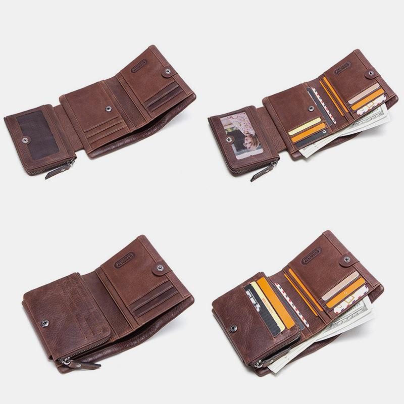 Dreifach gefaltete Geldbörse aus Vintage-Leder mit großem Fassungsvermögen