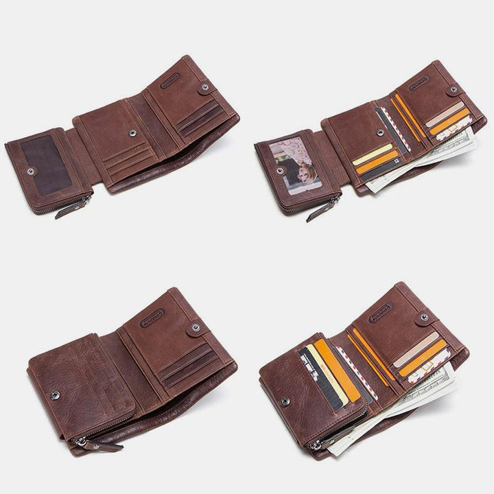 Dreifach gefaltete Geldbörse aus Vintage-Leder mit großem Fassungsvermögen