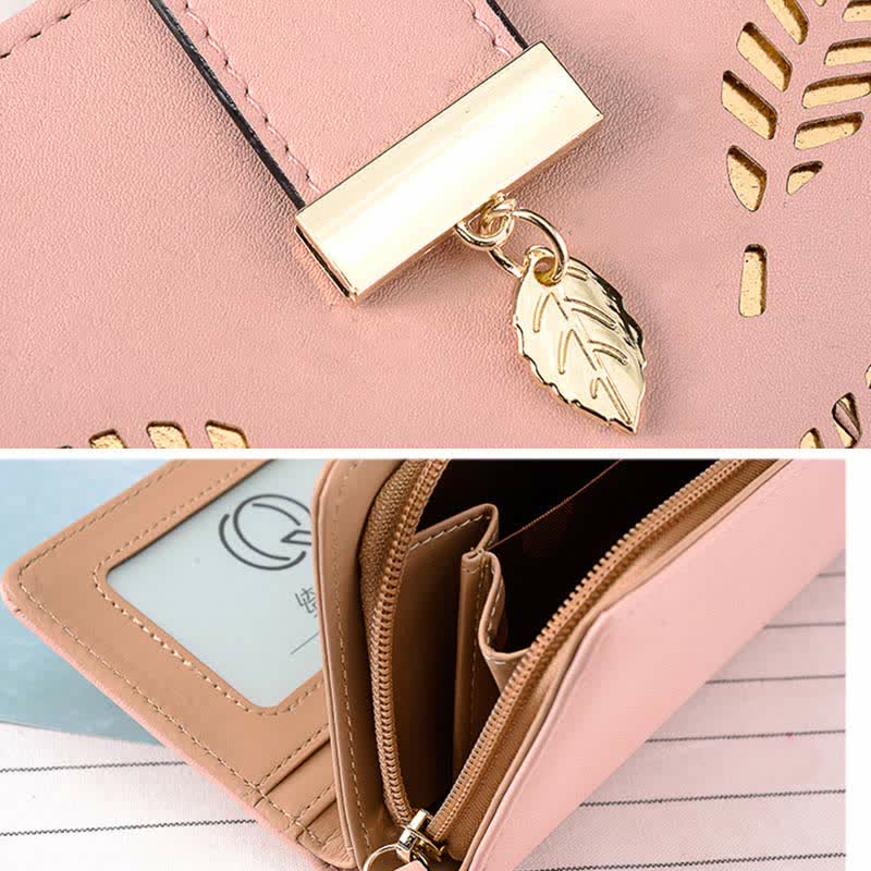 Große Ledergeldbörse für Damen, ausgehöhlt, lang, Clutch
