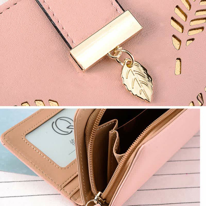 Große Ledergeldbörse für Damen, ausgehöhlt, lang, Clutch
