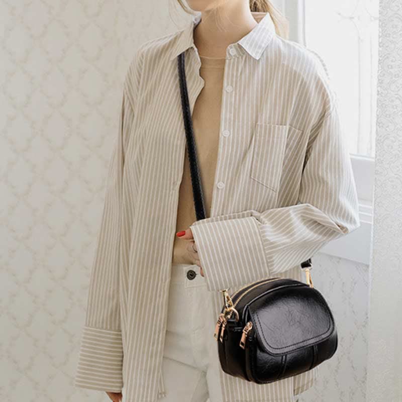 Kleine Umhängetasche aus Leder mit dreifachem Reißverschluss, Schultertasche für Damen