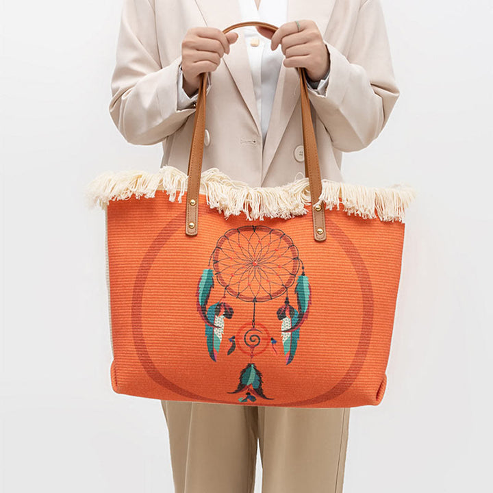 Tote für Damen im Bohemian-Stil mit Quaste, große Umhängetasche