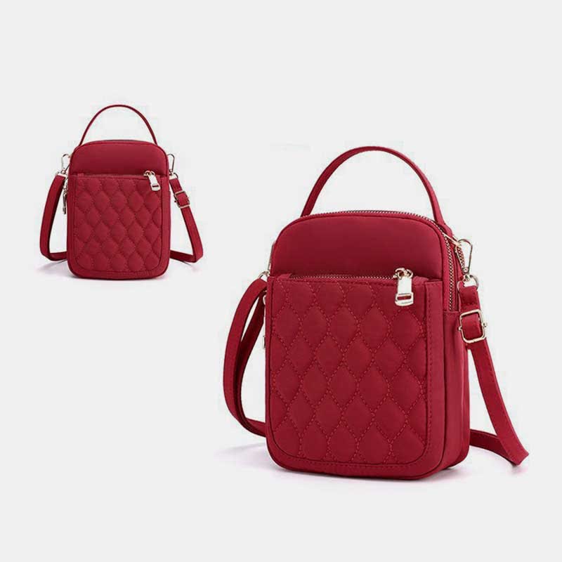 Kleine Umhängetasche für Damen, gesteppte Handtasche mit dreifachem Reißverschluss für Handy