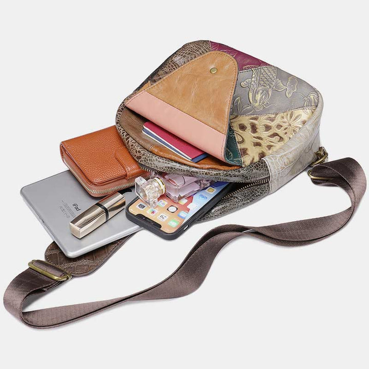 Schultertasche für Damen, Vintage, Folk-Custom, Leder, Reise-Umhängetasche