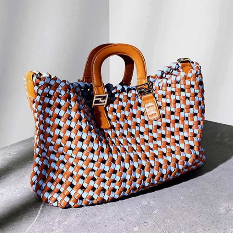 Handtasche für Damen, gewebte Umhängetasche aus Leder mit großem Fassungsvermögen