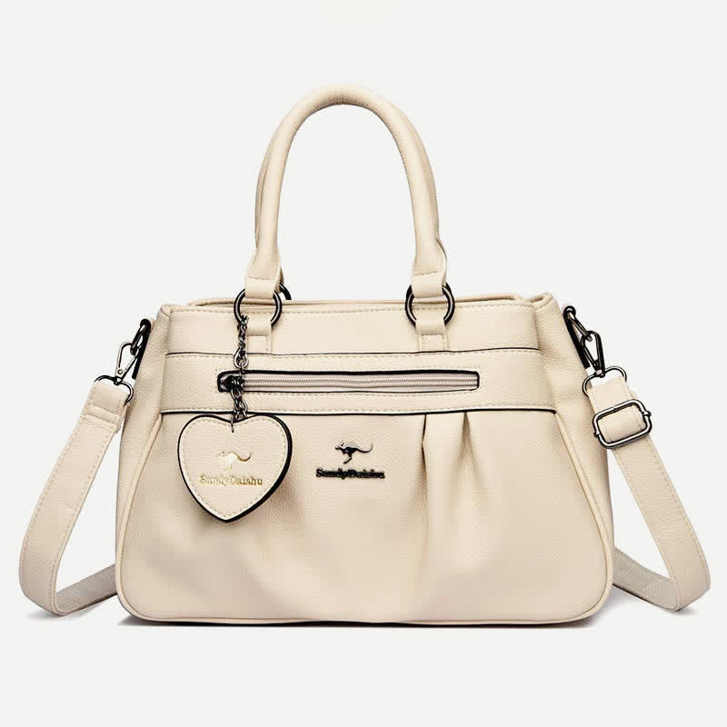 Handtasche mit drei Fächern und Henkel, Umhängetasche aus PU-Leder