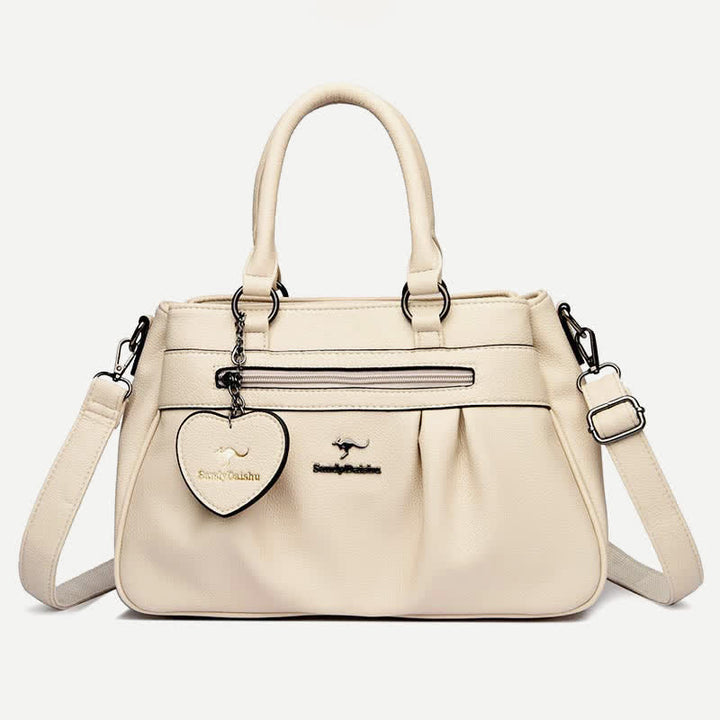 Handtasche mit drei Fächern und Henkel, Umhängetasche aus PU-Leder