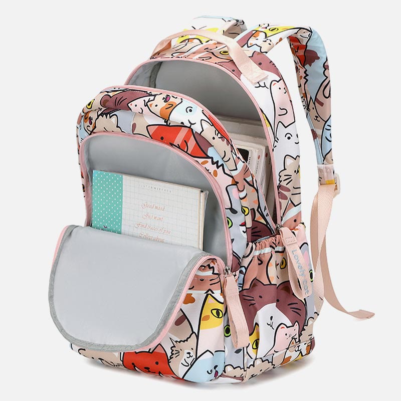 Rucksack für Damen, lustiger Katzen-Cartoon-Druck, wasserdichte Schulhandtasche