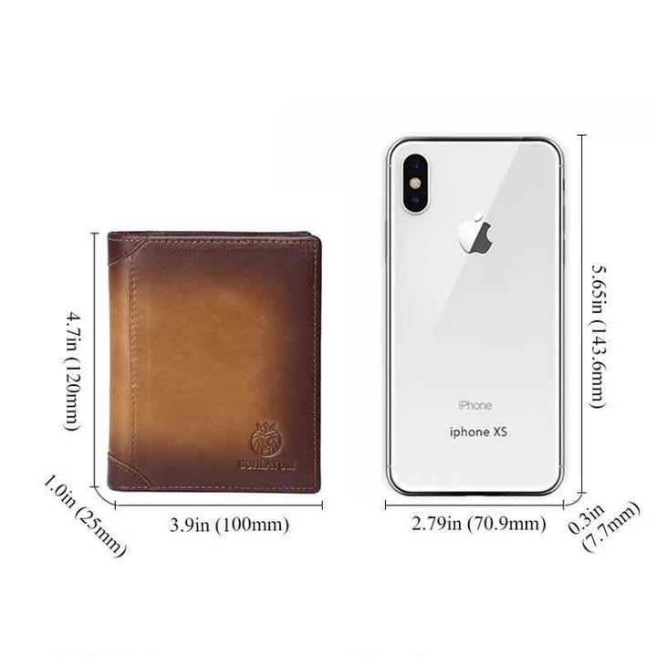 Bifold-Geldbörse aus Leder für Herren mit 2 Ausweisfenstern, Diebstahlschutz, RFID-Blockierung