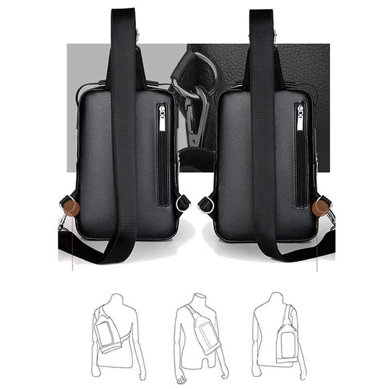Herren Leder Sling Rucksack Brust Crossbody Schultertasche für Reisen Wandern